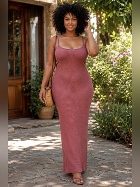 PrettyLittleThing Plus Size Rose Waffle Knit Maxi Dress Size 18